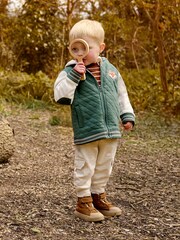 JoJo Maman Bébé Khaki Green Fox Cotton Blend Hooded Bomber Jacket - Image 5 of 6