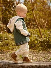 JoJo Maman Bébé Khaki Green Fox Cotton Blend Hooded Bomber Jacket - Image 6 of 6