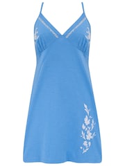 Pour Moi Blue 100% Cotton Jersey Embroidered Chemise - Image 3 of 4