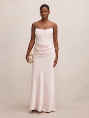 Forever New Pink Isra Petite Drape Strapless Maxi Dress - Image 1 of 4
