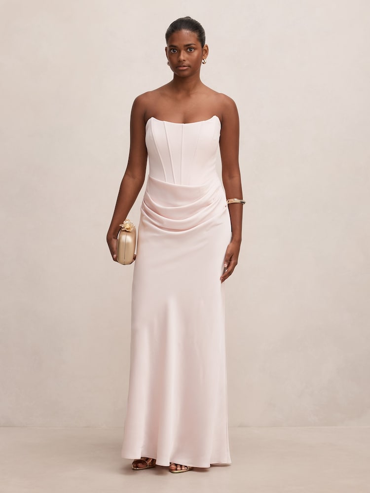 Forever New Pink Isra Petite Drape Strapless Maxi Dress - Image 1 of 4
