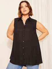 Friends Like These Black Sleeveless Pleated Back Button Through Shirt - Image 4 of 4