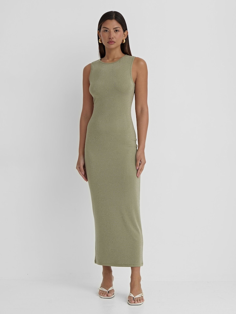 4th & Reckless Green Jaden Diamante Midi Dress - Image 1 of 5
