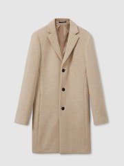 Reiss Oatmeal Herringbone Gable Wool Blend Single Breasted Epsom Overcoat - Image 2 of 8