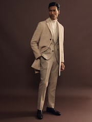 Reiss Oatmeal Herringbone Gable Wool Blend Single Breasted Epsom Overcoat - Image 3 of 8