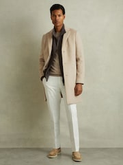 Reiss Oatmeal Herringbone Gable Wool Blend Single Breasted Epsom Overcoat - Image 5 of 8
