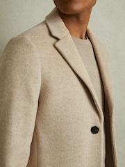 Reiss Oatmeal Herringbone Gable Wool Blend Single Breasted Epsom Overcoat - Image 6 of 8