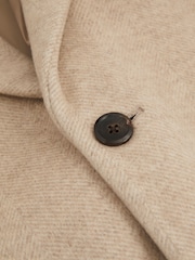 Reiss Oatmeal Herringbone Gable Wool Blend Single Breasted Epsom Overcoat - Image 8 of 8
