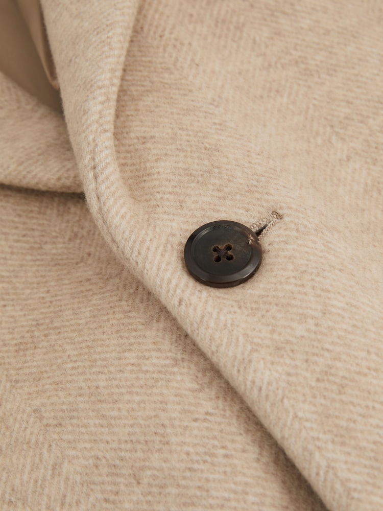 Reiss Oatmeal Herringbone Gable Wool Blend Single Breasted Epsom Overcoat - Image 8 of 8