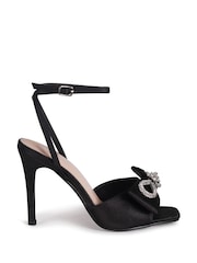 Linzi Black Laine Satin Stiletto Peep Toe Heels With Front Bow Detail - Image 2 of 4