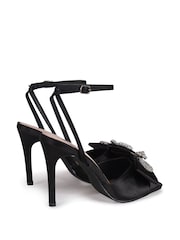 Linzi Black Laine Satin Stiletto Peep Toe Heels With Front Bow Detail - Image 4 of 4