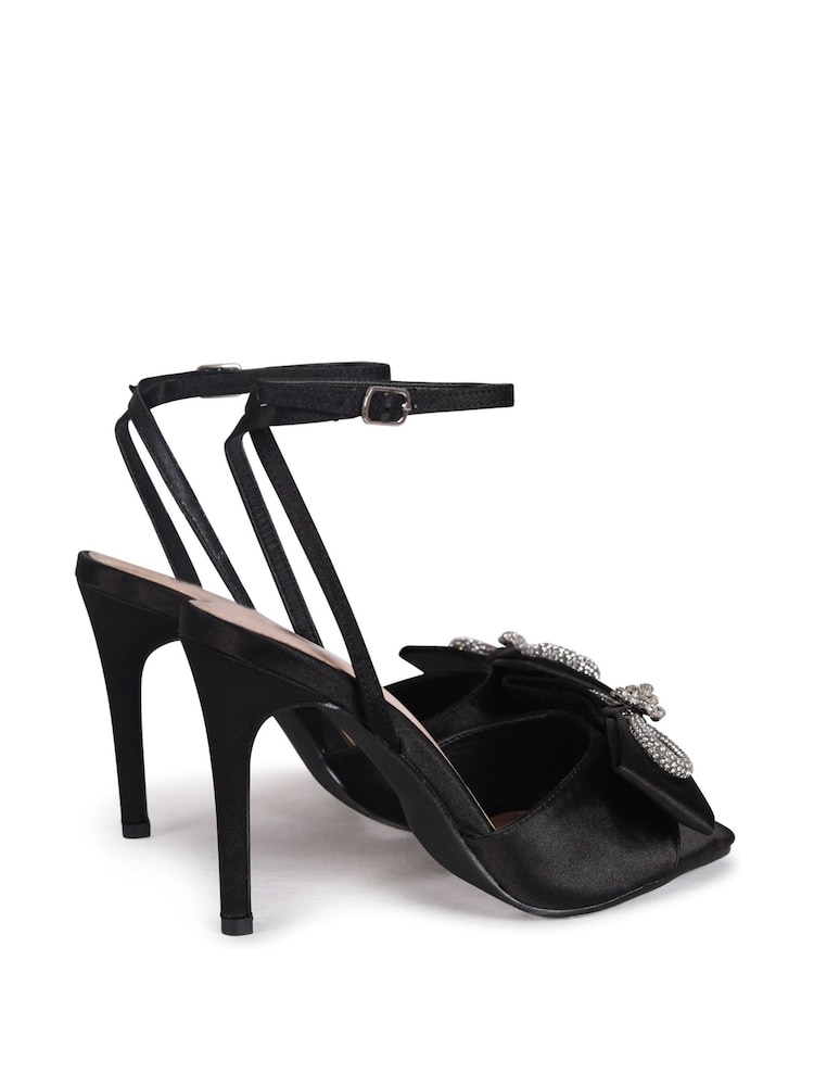 Linzi Black Laine Satin Stiletto Peep Toe Heels With Front Bow Detail - Image 4 of 4