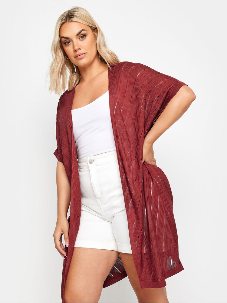 Yours Curve Red Cocoon Cardigan With Chevron Stripe - Image 1 of 5