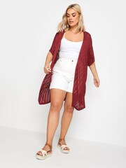 Yours Curve Red Cocoon Cardigan With Chevron Stripe - Image 2 of 5
