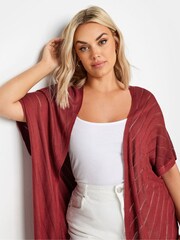 Yours Curve Red Cocoon Cardigan With Chevron Stripe - Image 4 of 5