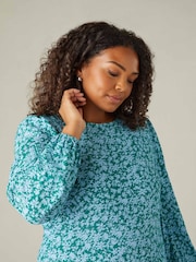 Live Unlimited Blue Curve Multi Ditsy Print Tiered Midaxi Dress - Image 3 of 5