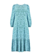 Live Unlimited Blue Curve Multi Ditsy Print Tiered Midaxi Dress - Image 4 of 5