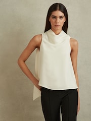 Reiss Ivory Simone Split Back Cowl Neck Top - Image 4 of 6