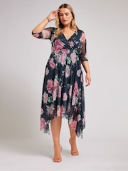 YOURS LONDON Curve Mid Blue Cowl Neck Mesh Midi Dress - Image 2 of 4