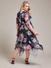 YOURS LONDON Curve Mid Blue Cowl Neck Mesh Midi Dress - Image 3 of 4