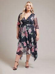 YOURS LONDON Curve Mid Blue Cowl Neck Mesh Midi Dress - Image 4 of 4