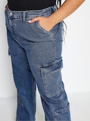 Yours Curve Blue Limited Collection Curve Mid Wash Wide Leg Cargo Jeans - Image 4 of 4