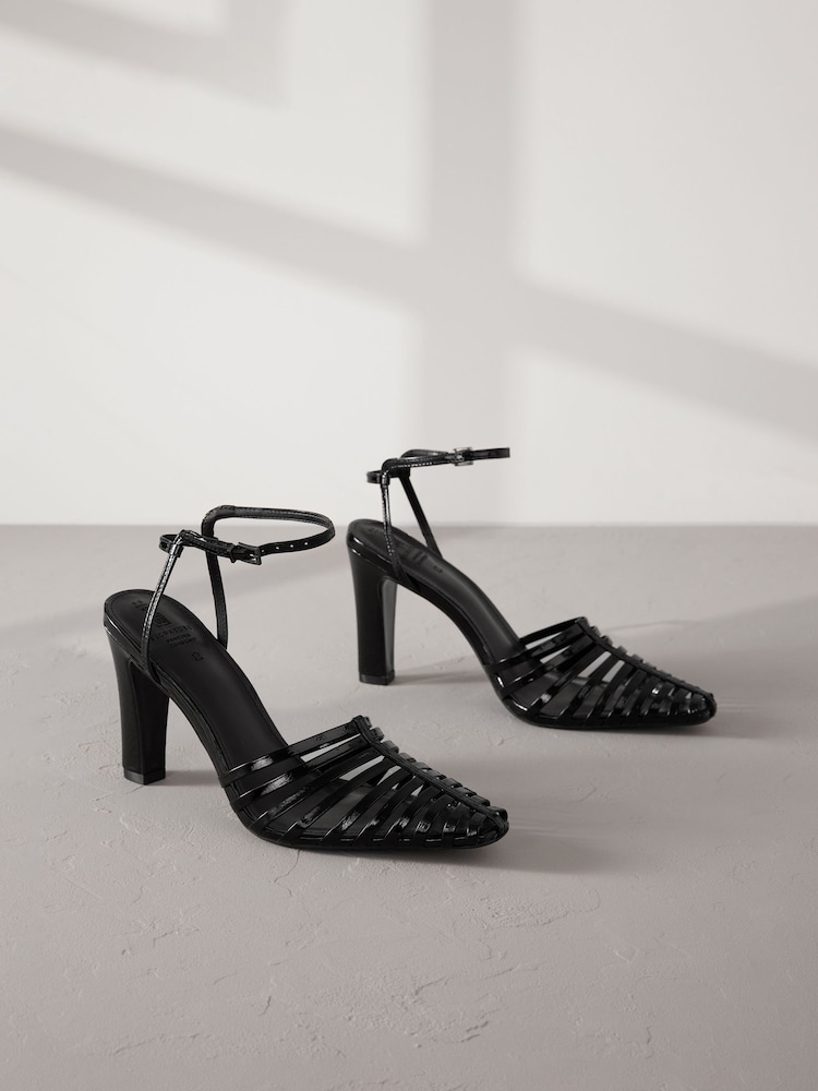 črna - Premium Leather Strappy čevlji z visoko peto - Slika 1 iz 6