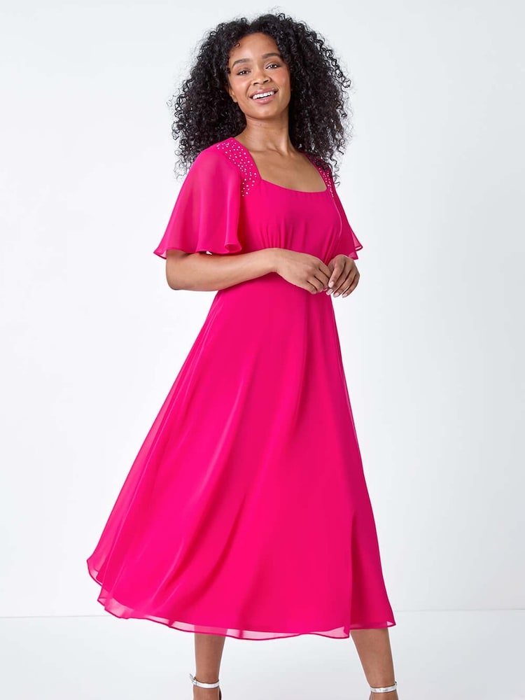 Roman Pink Shimmer Pleated Midi Dress - Image 1 of 5