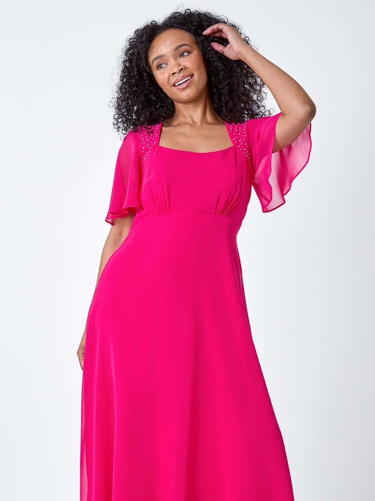 Roman Pink Shimmer Pleated Midi Dress - Image 2 of 5