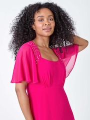 Roman Pink Shimmer Pleated Midi Dress - Image 4 of 5