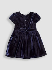 JoJo Maman Bébé Navy Blue Smock Waist Velvet Party Dress - Image 2 of 3