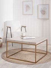 Pacific Mirrored Beige Granite and Gold Metal Square Coffee Table - Image 1 of 5