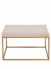 Pacific Mirrored Beige Granite and Gold Metal Square Coffee Table - Image 2 of 5