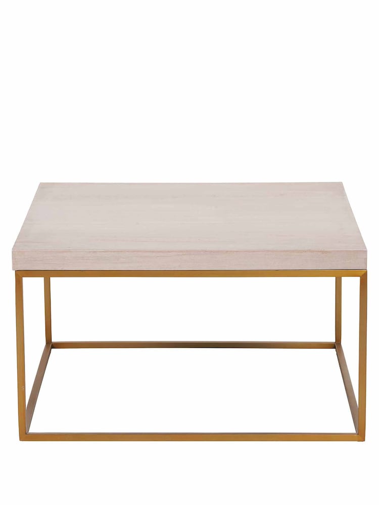 Pacific Mirrored Beige Granite and Gold Metal Square Coffee Table - Image 2 of 5