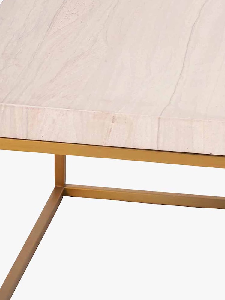 Pacific Mirrored Beige Granite and Gold Metal Square Coffee Table - Image 5 of 5