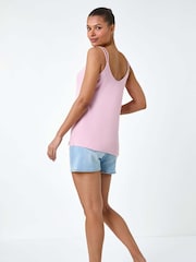 Roman Pink Plain Double Strap Stretch Vest Top - Image 2 of 5