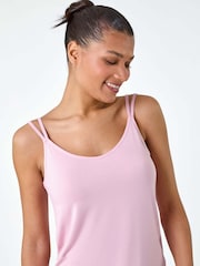 Roman Pink Plain Double Strap Stretch Vest Top - Image 4 of 5
