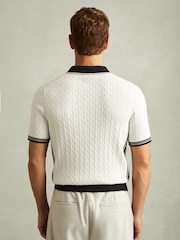 Reiss Off White/Camel/Navy Pulse Cotton Blend Cable Knit Half-Zip Polo Shirt - Image 4 of 6