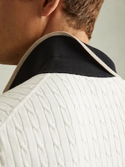 Reiss Off White/Camel/Navy Pulse Cotton Blend Cable Knit Half-Zip Polo Shirt - Image 5 of 6