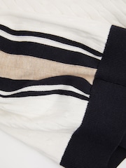 Reiss Off White/Camel/Navy Pulse Cotton Blend Cable Knit Half-Zip Polo Shirt - Image 6 of 6