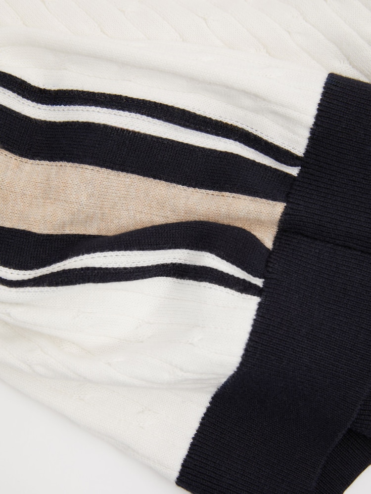 Reiss Off White/Camel/Navy Pulse Cotton Blend Cable Knit Half-Zip Polo Shirt - Image 6 of 6