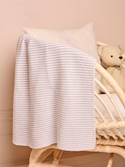 JoJo Maman Bébé Knitted Stripe Blanket Grey - Image 1 of 4