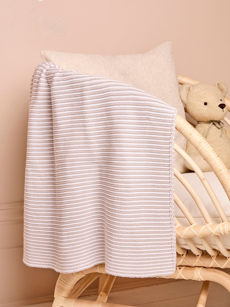 JoJo Maman Bébé Knitted Stripe Blanket Grey - Image 1 of 4