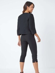 Roman Black Pleated Textured Cropped Jacket - Image 3 of 5