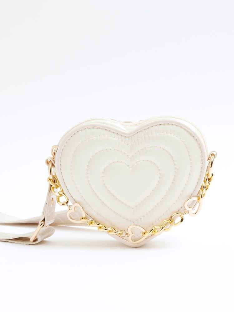 River Island Cream Girls Heart Chain Nylon Bag - Image 1 of 6 River Island Cream Girls Heart Chain Nylon Bag - Image 1 of 6