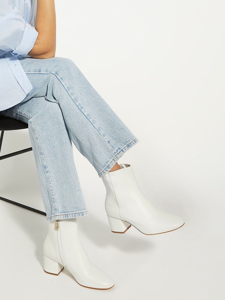 Dune London Cream Ottack Low Block Heel Boots - Image 1 of 4