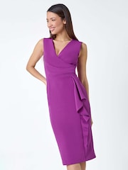 Roman Purple Wrap Draped Crepe Stretch Dress - Image 2 of 5