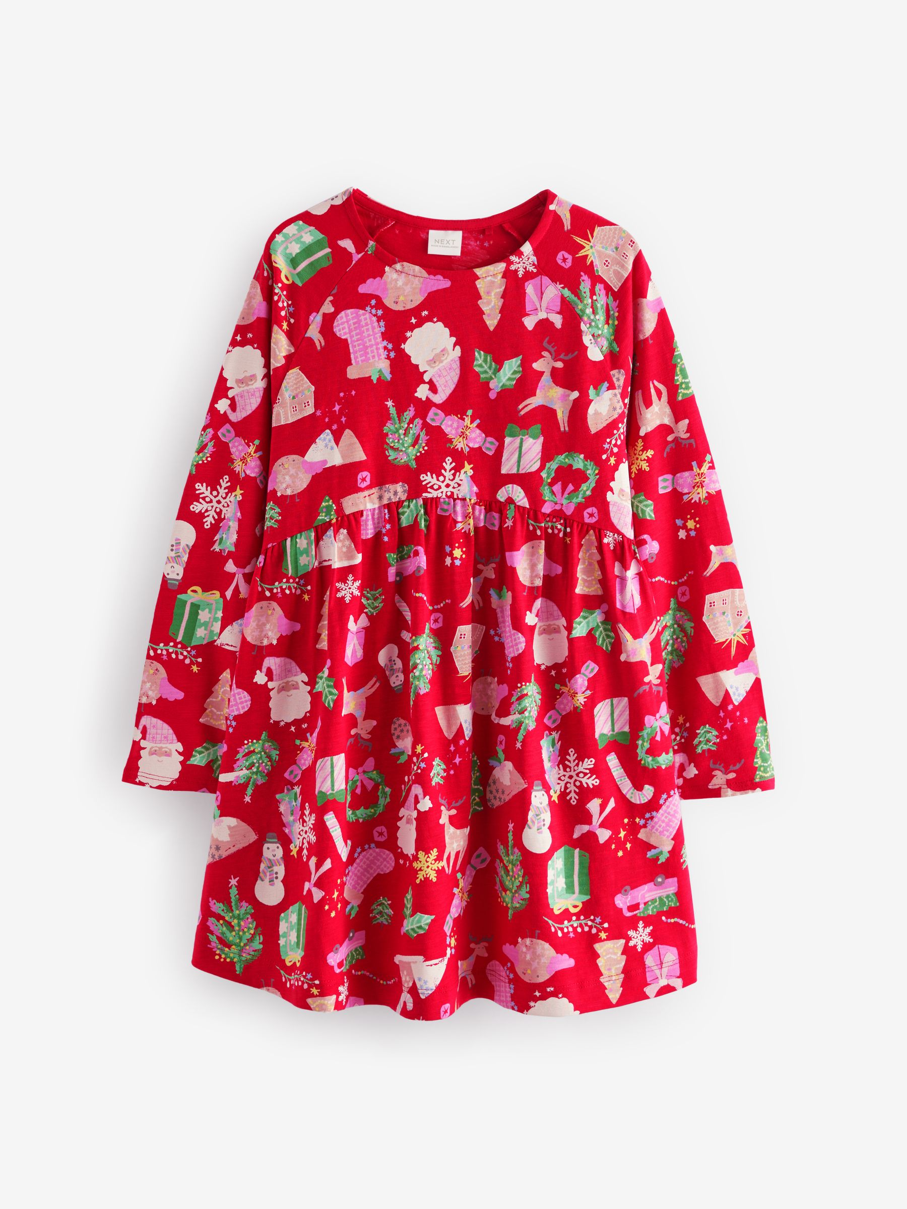 Buy Red Christmas Print Long Sleeve 100 Cotton Jersey Dress 3 16yrs from Next Ireland