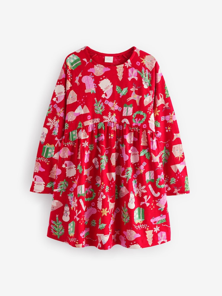 Buy Red Christmas Print Long Sleeve 100% Cotton Jersey Dress (3-16yrs) from the Next UK online shop Buy Red Christmas Print Long Sleeve 100% Cotton Jersey Dress (3-16yrs) from the Next UK online shop