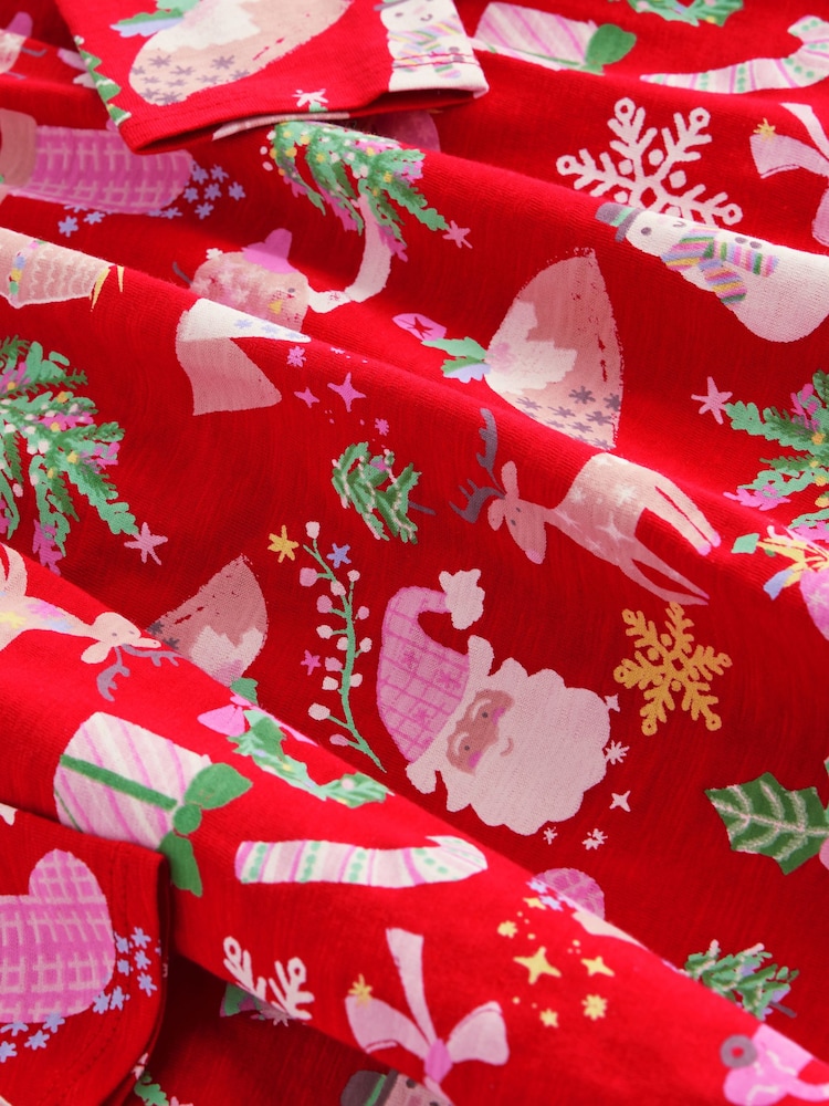 Red Christmas Print Long Sleeve 100% Cotton Jersey Dress (3-16yrs) - Image 7 of 7